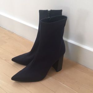 Jeffrey Campbell Dark Navy Pointed Toe Sock Ankle Boots